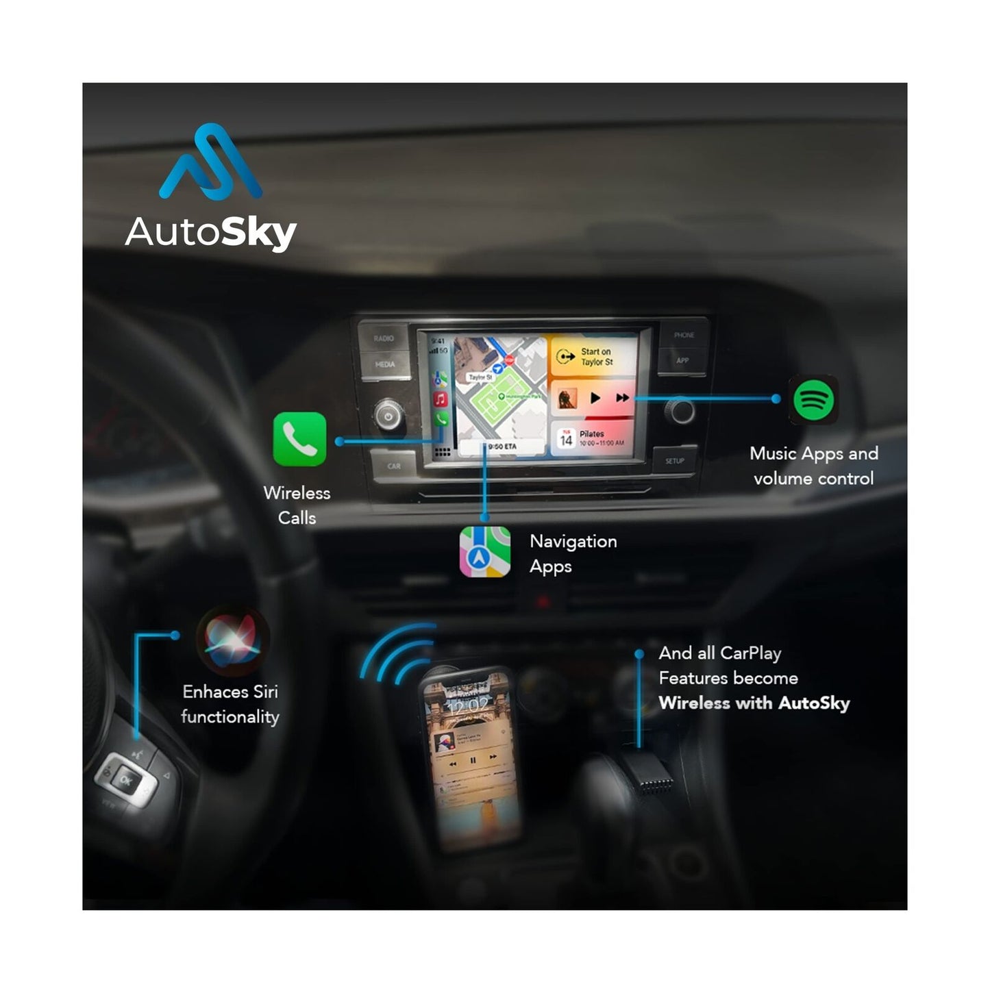 Wireless Carplay Adapter - Newest and Fastest 5Ghz Wireless Car Play - Autosk...