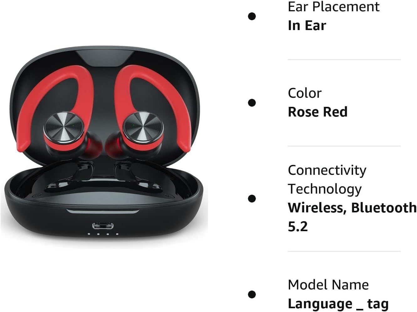 Wireless Earbuds, Wireless Bluetooth Headphones, Bluetooth 5.2 Sport Headphones (Red)