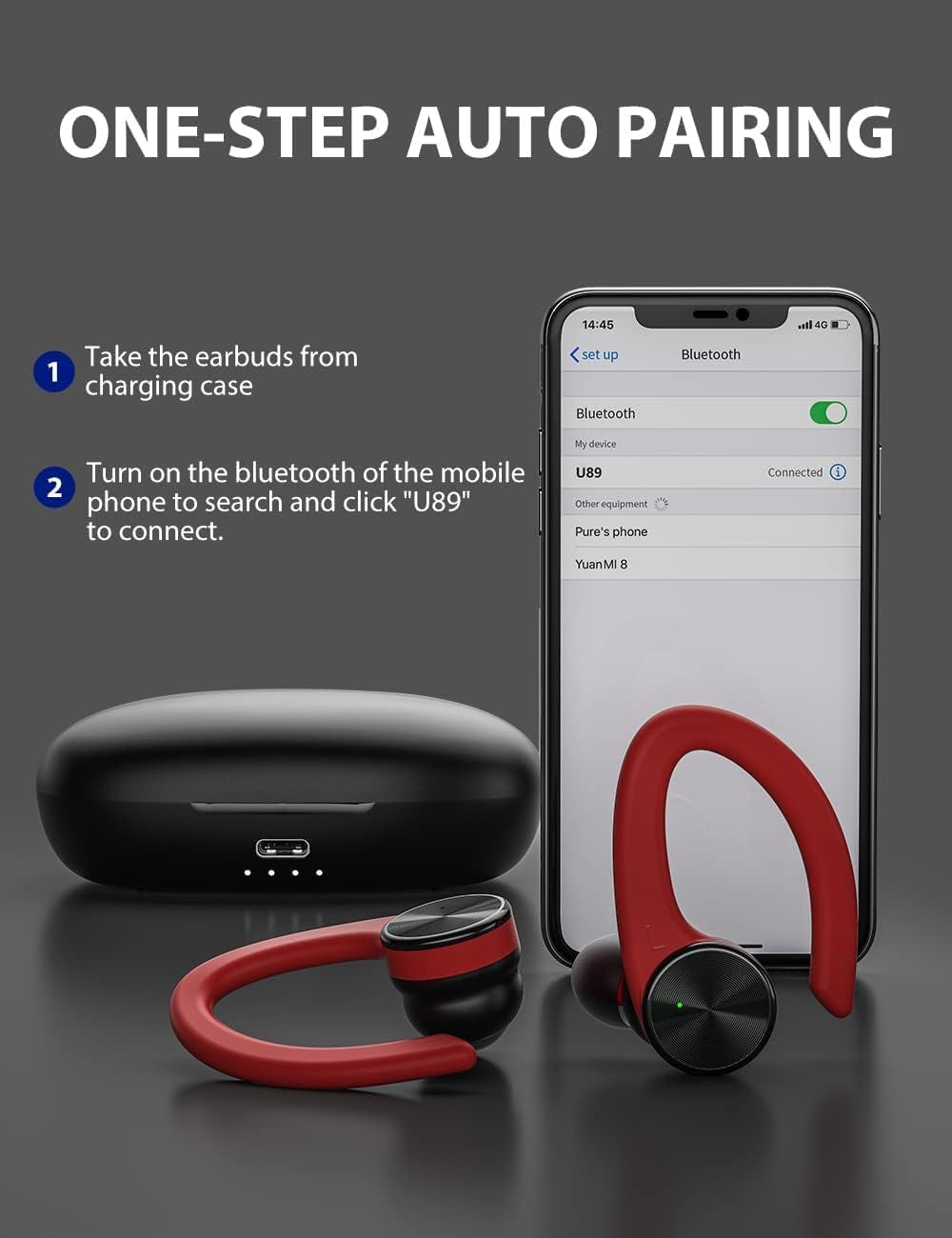 Wireless Earbuds, Wireless Bluetooth Headphones, Bluetooth 5.2 Sport Headphones (Red)