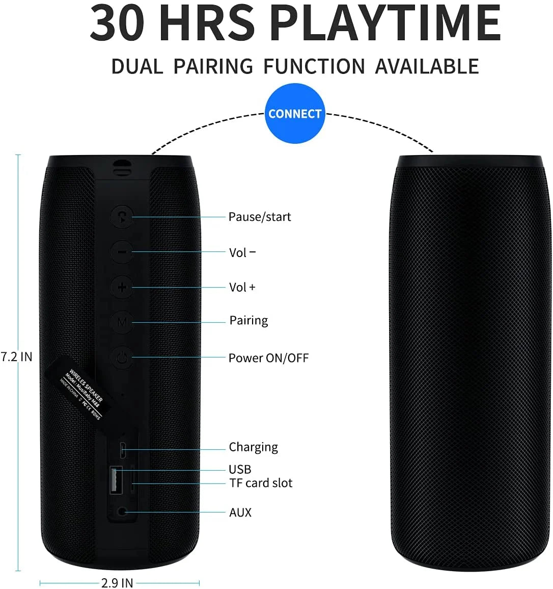 Portable Bluetooth Speaker, Waterproof Wireless Outdoor Speaker with Loud Stereo Deep Bass Sound, TWS Pairing, 30H Playtime for Home Party
